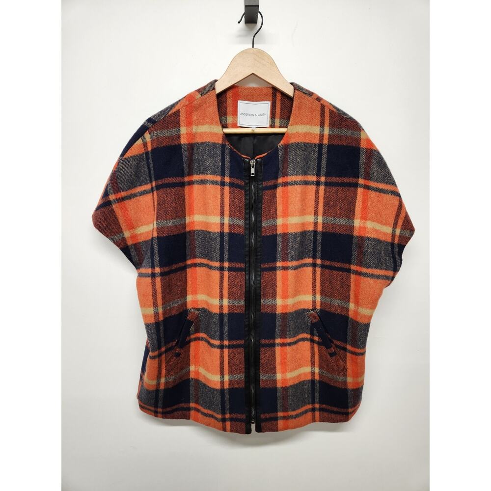 Anthropologie Andersen & Lauth Annie Capelet Erica, One Size, Orange/Navy Plaid - Picture 5 of 15